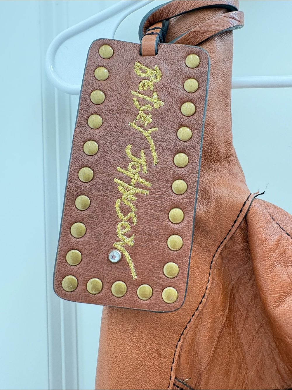Betsey Johnson Brown Leather Shoulder Bag with Gold Studs